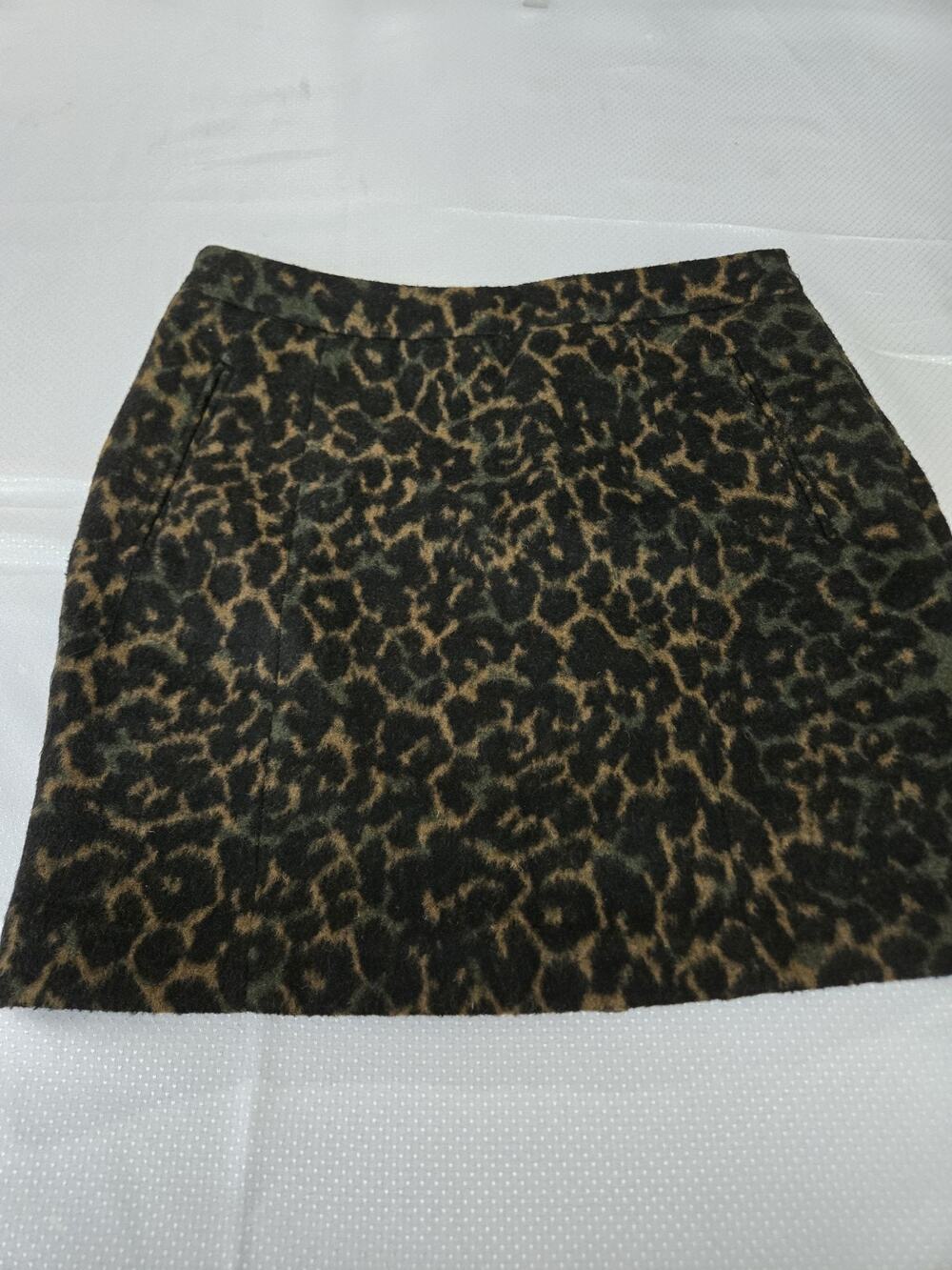 Elam Paris Leopard Animal Print Tweed Wool/Poly Lined Short Pencil Skirt 36/US 4